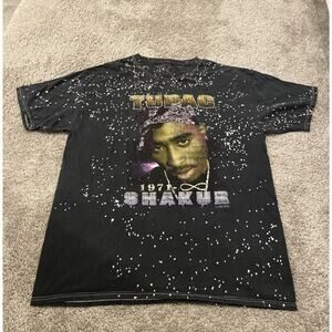 2PAC Tupac Shakur Shirt Large Sun-Faded Bleached Splatter unisex